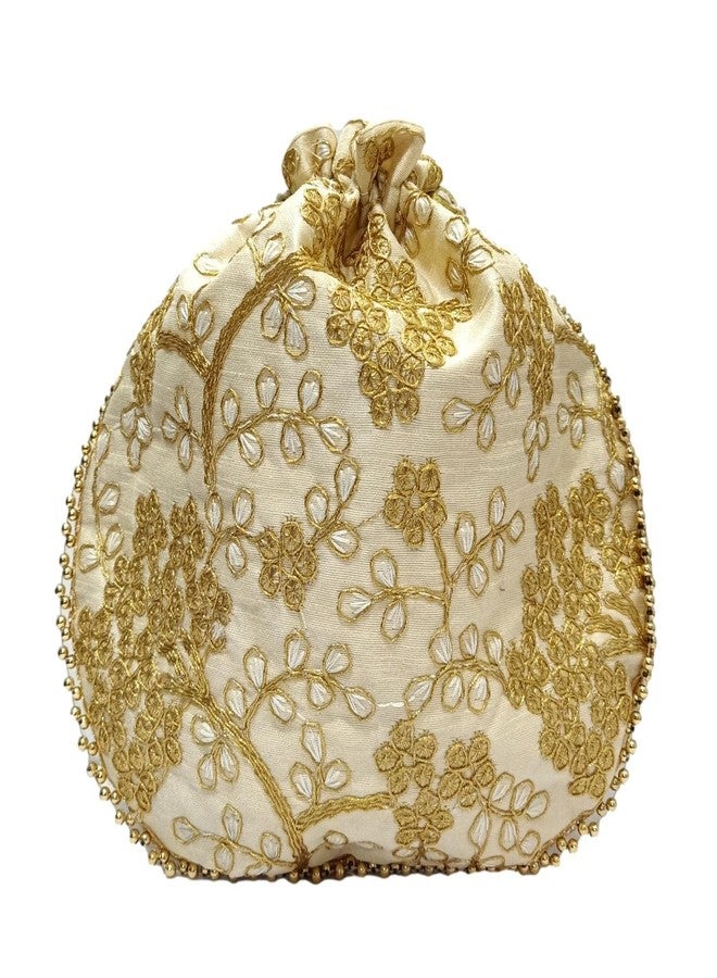 ATHZ Potli bag Cream Golden Matka Design for Women Wristlets Return Gifting handbags for Festivals Purses - Image 2